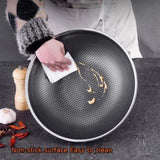 34cm 304 Stainless Steel Non-Stick Stir Fry Cooking Kitchen Honeycomb Wok Pan with Lid V255-304-WOK-34_LID