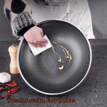 32cm 316 Stainless Steel Non-Stick Stir Fry Cooking Kitchen Wok Pan with Lid Honeycomb Double Sided V255-316-32-LID