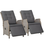 Gardeon 2PC Recliner Chairs Sun lounge Wicker Lounger Outdoor Furniture Adjustable Grey ODF-RCL-RW-FT-GEX2