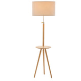 165cm Adjustable Bamboo Tripod Floor Lamp Light with Linen Shade & Built-In Table V563-75132