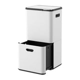 Cefito 63L Rubbish Bin 3 Compartment Carbon Steel Split Door Trash Can White RB-63L-3C-WH