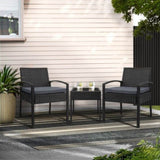 Gardeon 3PC Patio Furniture Bistro Set Wicker Outdoor Lounge Setting Black ODF-TEA-RATTAN-S-BK