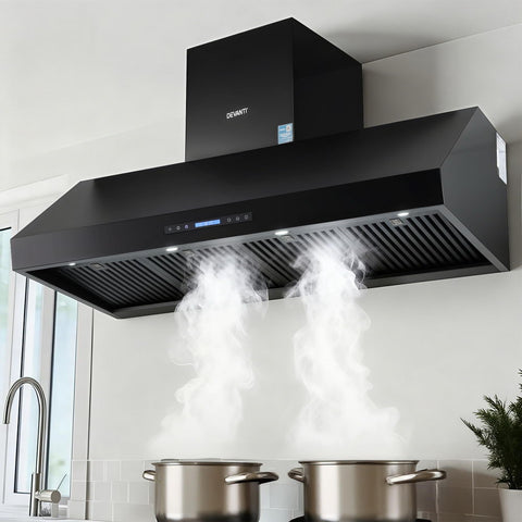 Devanti 1500mm Commercial BBQ Range Hood Dual Motor W/ Remote Control Black RH-RC-BBQ-1500