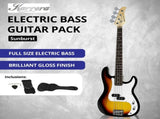 Karrera 39in Electric Guitar Bass Music 4-String Instrument Full Size Sunburst GTR-JB2-15W-SB