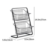 2-Tier Metal Market Sturdy Stacked Countertop Storage, Black Wire Frame Design, Fruit V1366-AZ2-W-12471
