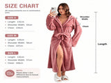 Women's Pink Coral Fleece Hooded Bathrobe - Soft Plush Long Sleeve Wrap Robe with Tie Belt, V888-ELOSUNG54475
