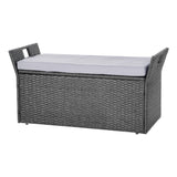 Outdoor Storage Bench, 2-Person PE Rattan Storage Bench, 151L Deck Box with Cushion & Side Handle, V952-TTHWCWZDTT402V9MA001V0