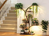 8 Tier Tree-Shaped Plant Stand Indoor Tall Plant Shelf Display Rack with Optional LED Grow Lights V767-HJ-XZ2242-LD