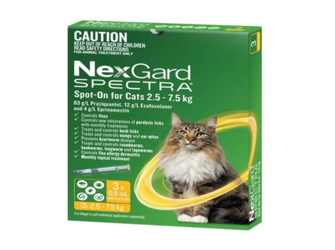 NexGard Spectra Spot-on Cats 2.5-7.5kg 3pk NEXGARD-WNGSOCL3_NZ