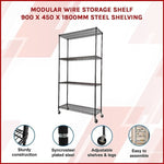 Modular Wire Storage Shelf 900 x 450 x 1800mm Steel Shelving V63-841451