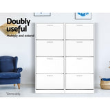 Artiss Shoe Rack Cabinet 60 Pairs 4 Doors - White FURNI-L-SHOE-4D3R-WH-AB