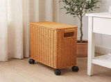Narrow Plastic Rattan Basket with Lid and Wheels, Space-Saving Home Organizer for Efficient V1369-AZ3-W-13356