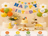 3-pcs Birthday Party Decoration Set with 2-pack Smiley Daisy Balloon Centerpieces & Blue and Pink V888-ELOSUNG53424