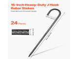 Rebar Stakes, 406.4 mm, Heavy-Duty 10 mm Diameter J Hook, Galvanized Steel Ground Anchors with V952-LWDDJG16YC10U07F7001V0