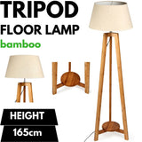 155cm Large Bamboo Wooden Tripod Floor Lamp w Beige Linen Light Shade V563-75131