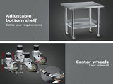 Cefito Stainless Steel Kitchen Bench w/ Splashback 760x610MM 430 SSKB-430S-WHEEL-30-24