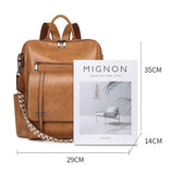 Black Retro Soft PU Leather Backpack for Women - Water-Resistant Large Capacity Travel Rucksack with V888-ELOSUNG45250