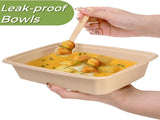 100 Pack 32 oz Rectangle Paper Bowls, 9" Disposable Large Salad Bowl, Microwavable Bagasse Lunch V1259-DP01-A-904