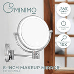 GOMINIMO 8 Inch Double-Sided LED Makeup Mirror with 10x Magnifying V227-3720162006081