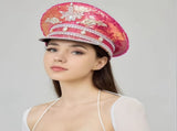 shiny rhinestone captain hat, unisex party hat, adjustable sequin hat, Mardi Gras hat, Valentine's V1102-129-88908-PNK-L