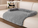 Grey Pet Sofa Protector & Calming Bolster Bed with Long Plush - 75x75CM Thickened Non Slip Furniture V888-ELOSUNG45694