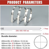 100 Pack Stainless Steel Metal Zip Ties Heavy Duty Silver 120kg Strength, 500 x 7.9mm V1237-ZY-522-0010