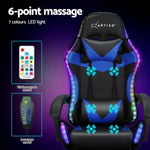 Artiss 6 Point Massage Gaming Office Chair 7 LED Footrest Blue MOC-GC-6P-LED-BK-BL