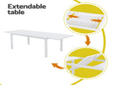 Gardeon Outdoor Dining Set 9PCS Aluminum Extendable Table Chairs Patio Furniture FF-DINING-9ALU-WH-ABC