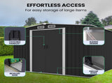 PLANTCRAFT Galvanised Steel Garden Shed 2.58 x 2.07 x 2.02m, with 2 Sliding Doors, 4 Air Vents, V219-GSDSTLPC53GA