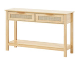 Rattan Table with 2 Storage Drawers, Rattan Entryway Table with Natural Rattan Sliding Door, V952-TBXGZ2CMSYGBWFU0TV0