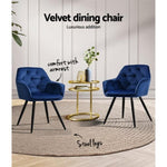 Artiss Dining Chairs Set of 2 Velvet Diamond Tufted Armchair Blue MO-DIN-GRS058-VEL-NAX2