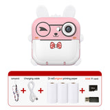 Pink rabbit Kids Instant Print Camera Zero Ink Digital Video Recorder with 32GB Card and 3 Paper V888-ELOSUNG40395