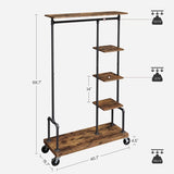 Clothing Garment Rack on Wheels with 5-Tier, Industrial Pipe Style, Rustic Brown V178-11284