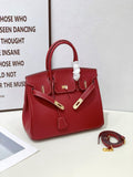 2025 - Euro-american Elegant Lychee Leather Shoulder Bag- Birkin 35-wine Red V1192-D66