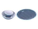3 Piece Set of Salad Tableware Fruit Snack Plate Bowl and Cup Set Salad TablewareDark Blue Dots V1294-YM0523-3118210289911