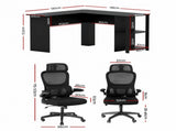 Artiss Office Desk and Chair Set L Shaped Computer Desk 136cm with 2 Tier Storage Shelves, Ergonomic FURNI-DESK01-FZ09H-BK
