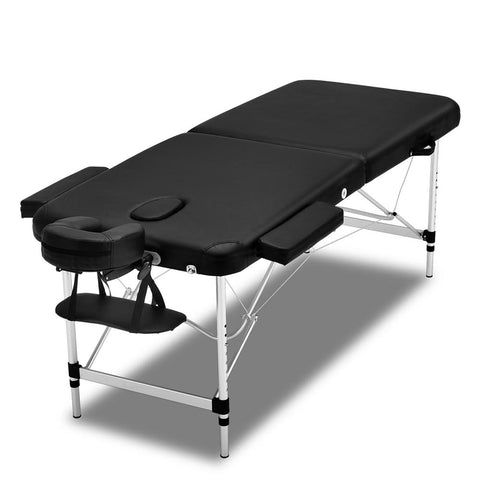 Zenses Massage Table 70cm Portable 2 Fold Aluminium Beauty Bed Black MT-ALUM-2FOLD-BK-70