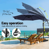 Instahut Outdoor Umbrella 3M Cantilever Beach LED w/Base Garden Shade Patio Navy UMB-BAN-LED-50N-NA