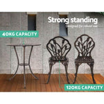 Gardeon 3PC Outdoor Setting Bistro Set Chairs Table Cast Aluminum Patio Furniture Tulip Bronze GB-CALU-3PC-XG1018-BZ