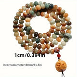 108 Bodhi Root Bracelet with Green Sandalwood Sachet, Textured by Time, Multi-Loop Zen Meditation V1232-PTSL001