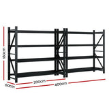 Giantz 4Mx1.8M Garage Shelving Warehouse Rack Black WR-F-20186-200BK-ABCX2