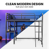 Gaming Loft Bed with Desk, Steel Metal Frame, Space Saving Design, for Single Mattress, Matte Dark V219-BEDSBBKSL5GA