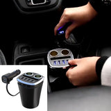 Vehicle Inverter Cup Shape Socket Extension, 120W Power Outlet with 4 USB Ports Multi-Function V1369-AZ3-W-10102