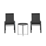 Gardeon 3PC Outdoor Bistro Set Patio Furniture Table and Chairs Stackable Black FF-STA-ST606-3PC