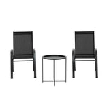 Gardeon 3PC Outdoor Bistro Set Patio Furniture Table and Chairs Stackable Black FF-STA-ST606-3PC