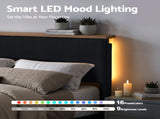 Artiss Queen Bed Frame Upholstered Adjustable Headboard Mood Lighting Heavy Duty Black Velvet BFRAME-H-ROYCE-Q-BK-AB