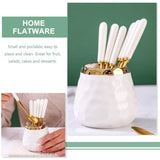 Ceramic Stainless Steel Fruit Forks Storage Jar Kitchen Cutlery White V1370-AZ4-16116