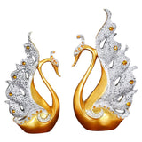 2PCS Peacock Ornaments Natural Resin Desktop Peacock Sculpture for Wine Cabinet TV Cabinet Home Gold V1294-YM0626-3115220162113
