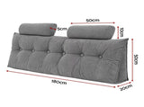 Artiss Headboard Pillow Queen Wedge Backrest Triangular with 2 Cushions Grey BED-HEAD-TRAR-Q-GY