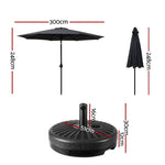 Instahut Outdoor Umbrella 3m Base Beach Pole Garden Tilt Sun Patio UV Black UMB-POLE-3-TIL-BASE-BK